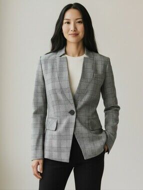 Veronica Beard Farley Dickey Jacket Gray Plaid Blazer Size 8 NEW